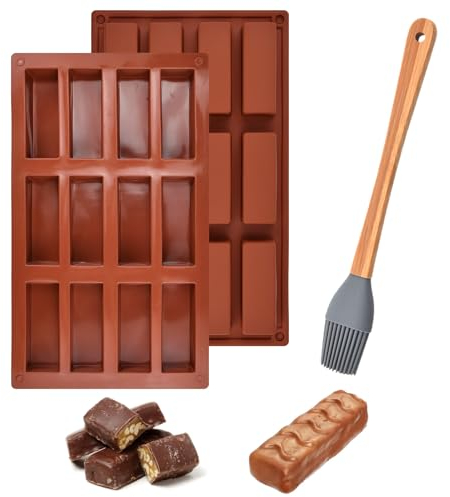 MININUSI 2 Stück Schokoladenform mit 12 Fächern, Silikonformen Rechteckig, Silikonform Rechteck, Rechteckige Silikonform Riegel, Müsliriegel Backform Riegel, Müsliriegelform für Protein Bonbon Riegel