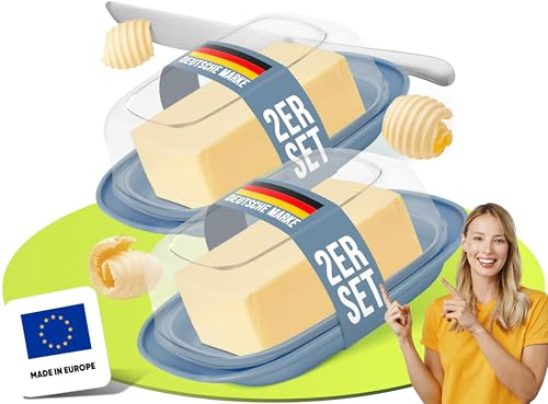 uandu Butterdose mit Deckel Kunststoff, Butterschale mit Deckel, Butterdose spülmaschinenfest, Butterbox, Butterbehälter, Butter dish, Butter Box Dose, Butterdosen - Blau x2