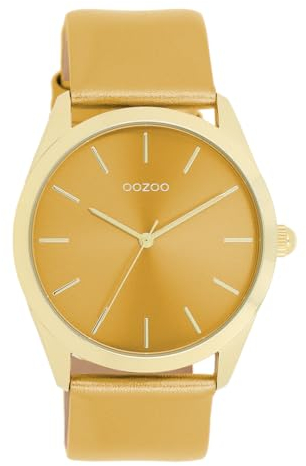 Oozoo - Timepieces Damen Uhr in Oker metallic | Armbanduhr Damen mit Lederarmband | Moderne Uhr für Frauen | Edle Analog Damenuhr in rund C11332 (40mm Gehäuse)