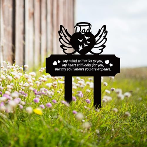 FREEBLOSS Metal Memorial Garden Stake for Dad, Heart Pattern Grave Markers for Cemetery, Commemorative Plaques, Sympathy Garden Stake Grave Decorations for Cemetery