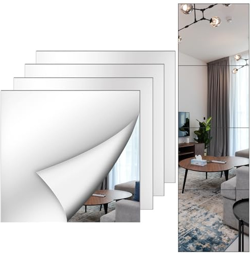 Shiftshade Mirror Wall Full Length,12X14 Inch Unbreakable Mirror Tiles for Bedroom Home Gym Door, Acrylic Mirror Full Body Shatterproof Mirror Stickers for Walls,Mirror Sheets (4pcs)