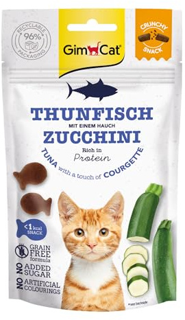 GimCat Crunchy Snacks Tonno e zucchine – Delizioso gatto croccante e ricco di proteine – 1 sacchetto (1 x 50 g)