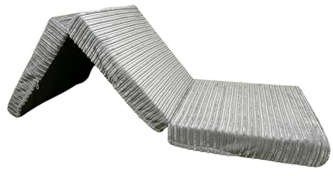 A ATH COLLECTION Luxury Double Foldable Z Bed Futon Mattress Adult Footstool Pouffe Kids Armchair & Great for Sleepover Bed for Bedroom, Living Room, Playroom Soft & Comfy Futon Set (Silver)