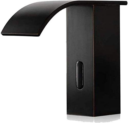 Automatic Infrared Sensor Cold Water Faucet Fully Automatic IR Waterfall Wash Basin Mixer Bathroom Sink Tap High Spout Brass Black Oil Rubbed Bronze, Black