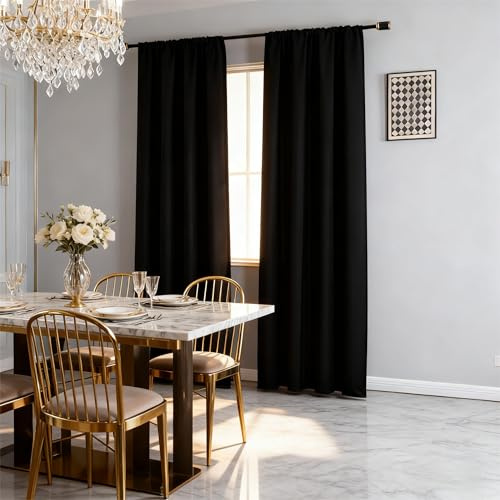 IGEMAEVE Blackout Curtains for Bedroom Black 52 W x 84 L