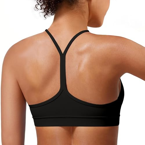 MIRITY Padded Y-Back Sports Bra for Women - Racerback Low Impact Spaghetti Strap for Yoga Workout Top Black