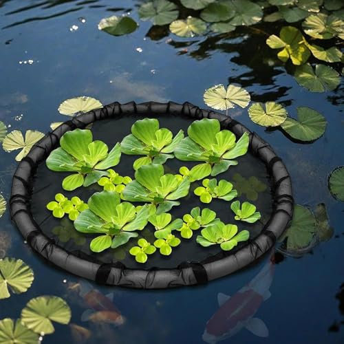 Floating Flora Fish Barrier,Floating Island Planter for Ponds,Plant Protector Fine Mesh Floating Pond Corral with Lifting Ring,Black Round Floating Plant Ring Corral,Water Features Pond Decoration