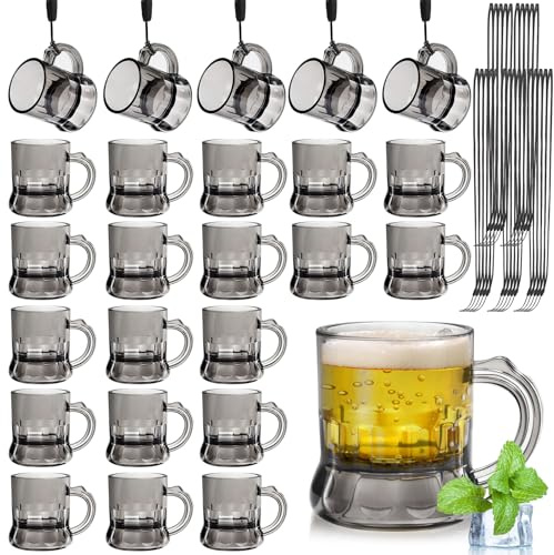 Mssushi 25 Piezas Vaso De Chupito De Plástico De 30ml Con Asa Y Collar Con 25 Cordones De Colores, Reutilizable Para Bodas, Fiestas De Cumpleaños, Despedidas De Soltera, Carnavales