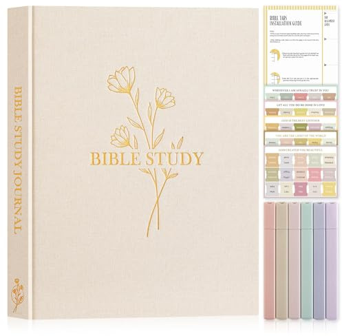 Lanpn Bibelstudiedagböcker för kvinnor med flikar och överstrykningspennor, kyrkliga anteckningar tar daglig hängivenhet journalering, linne bibel bön guide anteckningsbok kristen religiös tro