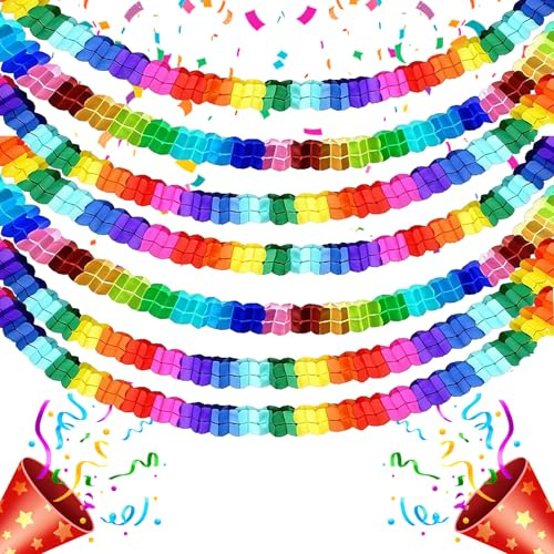 KLINNA 7 ghirlande colorate di carta, 3 m, ghirlanda di carta arcobaleno, ghirlanda di compleanno, per feste, compleanni, matrimoni, feste di carnevale, 7 pezzi