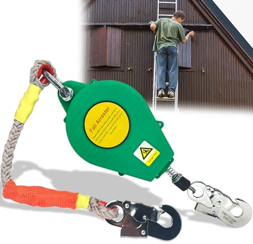 Dispositivo Anticaduta Retrattile Certificato, Anticaduta a Richiamo Automatico 3-20m, Dispositivo Retrattile di Sicurezza Anticaduta Verde 150 KG per Tetto e Lavoro Aereo (5m)