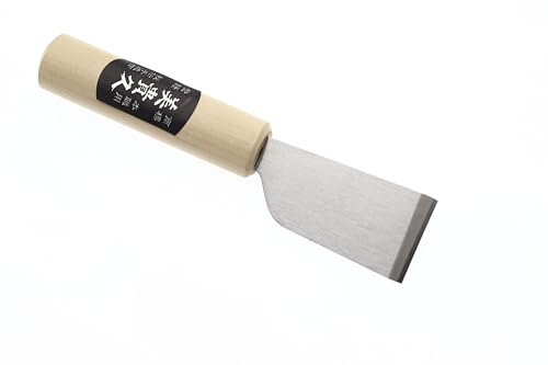 Cocktail7 Coltello da Parare la Pelle Giapponese con Manico in Legno e Lama piatta, Strumento Taglio Diradmento Pelle Pelletteria Acciaio Blu Finitura Lucida Fatto in Giappone (Lama 3,6 cm)