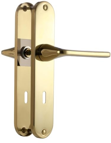 SORWDUERM SORWUERM Maniglia Oro PVD, Acciaio inox spazzolato opaco, centri 80mm BB, set maniglia per porta d'ingresso e interne, maniglia per letto, forma a L