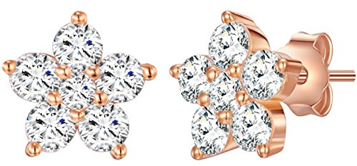 Rafaela Donata Damen Ohrstecker Blume aus 925/- Sterling Silber rosevergoldet mit Zirkonia weiß - Silberohrstecker Motivohrstecker Rosegold Mädchen