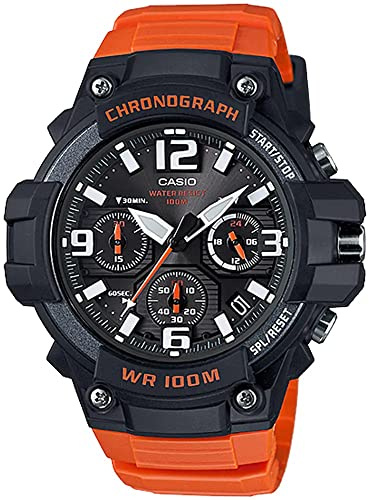 Casio Men's 'Heavy Duty Chronograph' Quartz Stainless Steel and Resin Automatic Watch, Color:Orange (Model: MCW-100H-4AVCF)