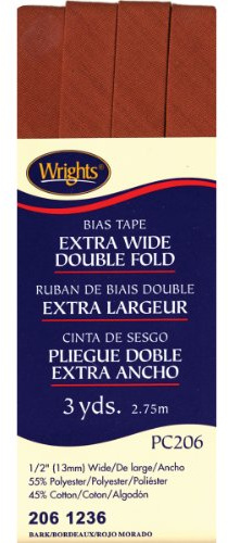 Wright's 117-206-1236 Extra Wide Double Fold Bias Tape, Bark, 3-Yard