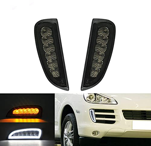 NSLUMO 2 STÜCKE Geräuchert Linse Led Stoßstange Tagfahrlicht Nebelleuchte Blinker Für P`orsche Cayenne 2006-2010