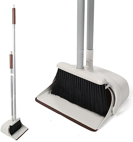 Jekayla 54 Long Handled Broom and Dustpan Set - Perfect Dust Pan and Brush Combo for Efficient Cleaning, Brown and White
