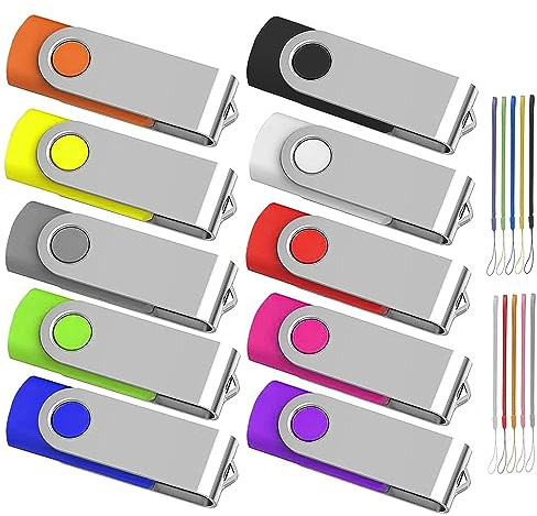 ABLAZE USB Stick 16GB 10 Stück, High Speed USB 2.0 Speicherstick Swivel Datenspeicher Metall Memory Sticks Flash Drive