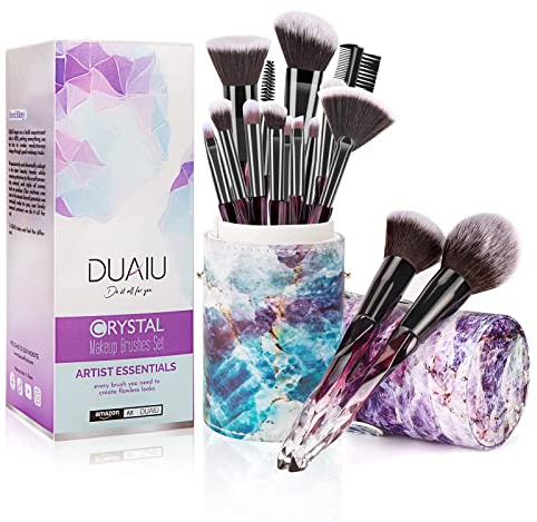 DUAIU Make-up-Pinsel-Set 15 hochwertige synthetische Borsten, Kristall-Griff, Kabuki-Foundation-Pinsel, Gesicht, Lippe, Auge, Make-up-Pinsel-Set, professionell mit sternenklarer Geschenkbox (lila)