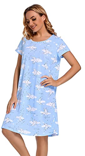 Dreamskull Nightdress for Ladies Women Short Sleeve Nightie Loose Nightshirt Cartoon Stely Nightgowns Home T-Shirt Dress