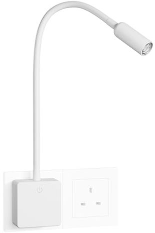 Dimmable LED Wall Reading Light, Plug in Bedside White LED Wall Light 3W for Reading, Swing Arm Flexible Gooseneck LED Wall Lamp on Outlet Socket, Neutral White 4000K with Power Plug and Touch Switch
