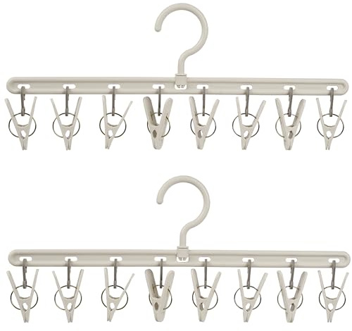 Foshine Clothes Hanger 2 Pack with 8 Clips,Clothes Drying Racks Windproof for Drying Socks Bras Underwears Baby Clothes, Hats Scarfs Towels Pants and Gloves Diaper