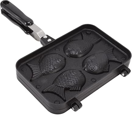 Taiyaki Sartén con Forma de Pez, 4 Bandejas de Sartén con Forma de Gofre con Mango Anti Calcificación, Molde de Doble Sartén con Forma de Pez para Cocinar en Casa DIY Postre de Fiesta