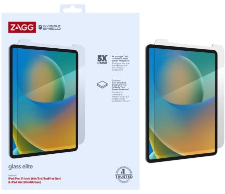 ZAGG InvisibleShield Glass Elite Displayschutzfolie kompatibel mit iPad Pro 11 Zoll (2022, Gen 3,2,1) & iPad Air (Gen 5/4), stoßfest, wischfest, kratzfest, extreme Stöße (transparent)