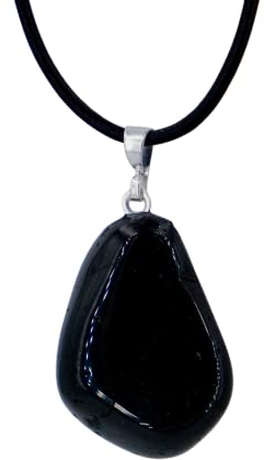 Taddart Minerals – Kleiner schwarzer Trommelstein Anhänger aus dem natürlichen Edelstein Turmalin Schörl mit Lederkette