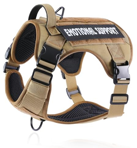 Belababy Tactical Anti Pull Dog Harness Small Medium Large, Adjustable Front Clip Service Dog Vest with Handle, Breathable Military Assistance Harness for Working Training, Wolf Brown, S