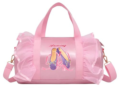 besbomig Prinzessin Tanztasche Balletttasche Umhängetasche Sporttasche Tasche Farbe pink Geschenk Dance Gym für Mädchen, Rosa-4