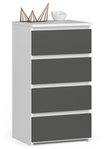 AKORD Kommode CL4 40 cm | 4 Schubladen | Schrank | für das Wohnzimmer | für das Schlafzimmer | B40 x H74 x T35 cm | Gewicht 18,4 kg | Weiß/Graphitgrau