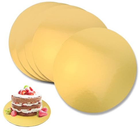 RUCUDIM Cake Board 10 Pcs Tortenunterlage Rund, Wiederverwendbar Tortenplatte Pappe, Gold Cake Board Rund für Transport Kuchen und Torten Ø10cm/18cm /20cm/ 25cm/30cm