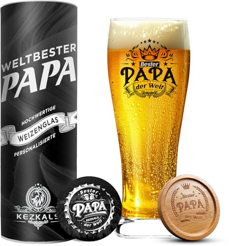 KEZKALS Papa Geschenk Weihnachten, Weizenbiergläser 0,5 mit Gravur, Bierglas mit Gravur, Geschenk Vatertag Bester Vatertagsgeschenk Weihnachtsgeschenke für Papa