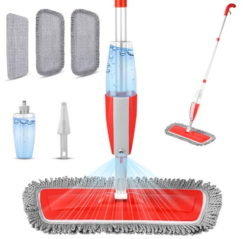 Mopa Fregona con Pulverizador, Spray Mop Mopas de Limpieza Suelos Fregona Microfibra, con 4 Almohadillas Lavables y 1 Botella Recargable,Apto para Cualquier Suelo