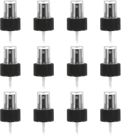 QUARKZMAN 12 Stück Schwarzer Sprühkopf, 28/410 Feinsprühzerstäuber Wiederverwendbarer Ersatz-Sprühflaschenpumpenkopf aus Kunststoff für ätherische Öle Haar- und Körpersprays Flasche