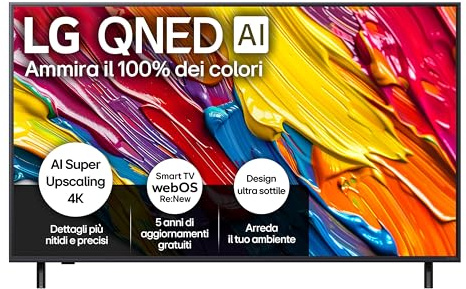 LG QNED AI QNED84 TV 55 pollici, Smart TV 4K, Processore α7 Gen8, Dynamic QNED Color, Design Ultra Slim, webOS con AI e telecomando puntatore AI, Gaming con VRR 4K@60Hz, 55QNED84A6C 2025