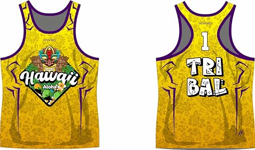 Ataviko Canotta Tribal Tiki, Beach Volley Mare, Gym Palestra, Passeggio, Sport Estivi (IT, Testo, XL, Regular, Regular, Giallo)