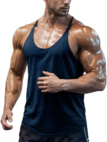 Agilelin Camiseta Tirantes de Gimnasio para Hombre,Tanktop Espalda en Y Finos,Tops de Entrenamiento de Secado Rápido（Blue/2XL）