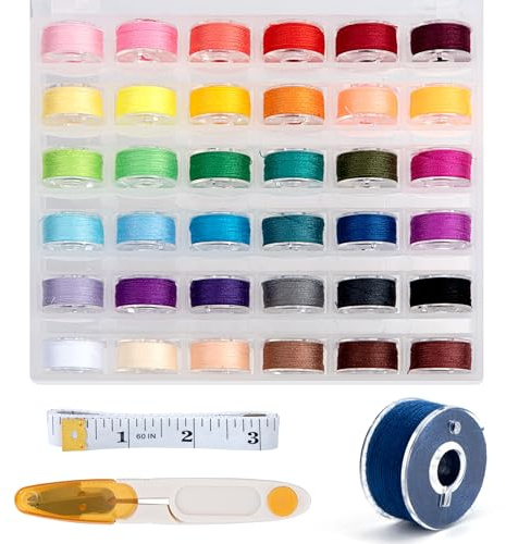 Machine à Coudre Bobines 36 Couleurs Bobines à Fil à Couture avec Aiguilles à Coudre Les Ciseaux Règle de Mesure Souple pour Brother/Babylock/Janome/Elna/Kenmore/Machine à Coudre Singer
