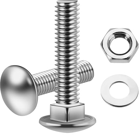 Mywish (8 Sets) 1/2-13 x 2 Carriage Bolts Screws Round Head Square Neck and Hex Nuts & Flat Washers, Full Threaded 304 Stainless Steel Bright Finish 1/2 Bolts