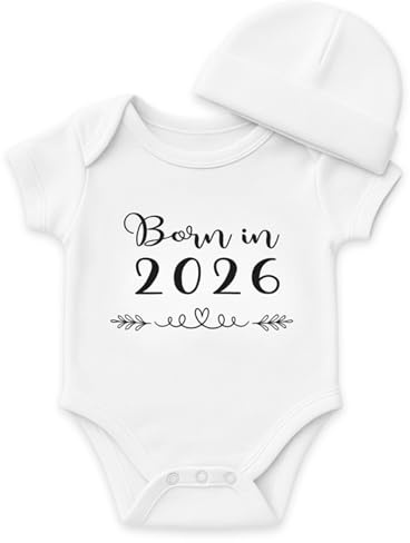 Miss Chapas | Ensemble Bébé Born in 2026 Body + Bonnet – Cadeau de Naissance Original, Baby Shower, Noël | Nouveau-né | Présenté dans une Boîte Kraft Prêt à Offrir (BLANCO, 6M)