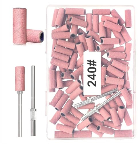 100 pezzi Punte Fresa Unghie Professionale, Bande piccole per la levigatura delle unghie #240, bande abrasive piccole con punta a mandrino da 3 mm aggiornata,nastro abrasivo professionale
