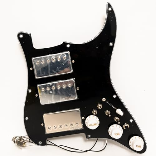 Guitar Prewired Loaded Pickguard Set for Fender ST HHH Loaded Pickguard,Alnico 5 Humbucker Pickups with Coil Split, Compatible with Pickups Set, Complete Wiring Harness Upgrade Kit (Black)
