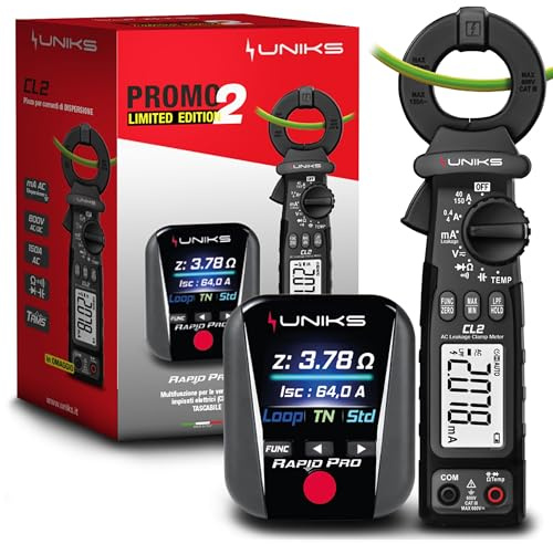 UNIKS - Kit RAPIDPROEDITION2 CL2 + RapidPRO – Pinza Amperometrica per Dispersione e Tester Professionale RCD, Terra e Prese, Multimetro TRMS AC/DCe