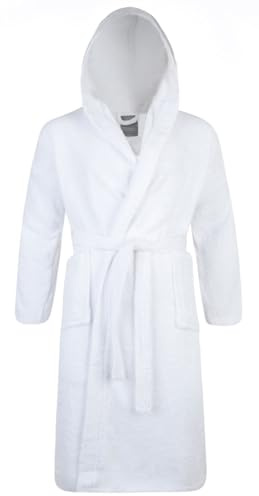 Adore Home Unisex 100% Cotton Hooded Terry Bathrobe, White, M