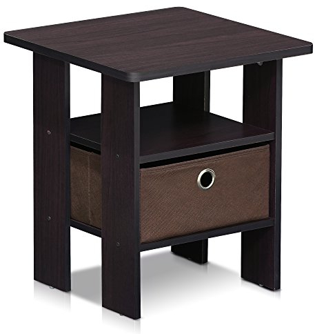 Furinno Andrey Mesita De Noche, Madera compuesta, Nogal Oscuro, 39.37 x 39.37 x 44.45 cm