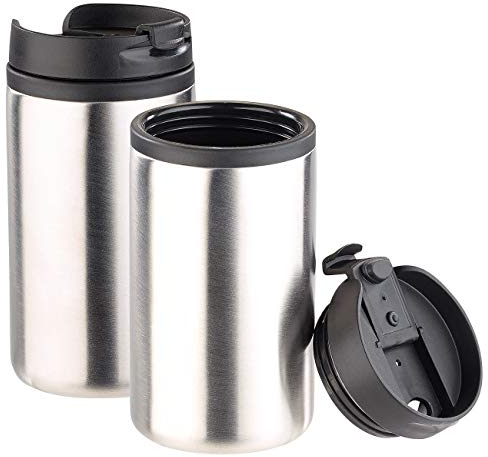 Rosenstein & Söhne Thermobecher mit Deckel: 2er-Set doppelwandige Edelstahl-Isolierbecher, hält warm & kalt, 280ml (Tea-to-Go-Becher, Thermokaffeebecher, Getränkehalter)