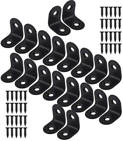 20 Stück Edelstahl Ecke Klammer, 90 Grad Winkel Klammern, 20*20mm L-Form Ecke Klammer Möbel Winkel, Winkel Klammern mit 40 Schrauben für Fest Verbunden Holz Tabelle Stuhl Bücherregal Schrank -Schwarz